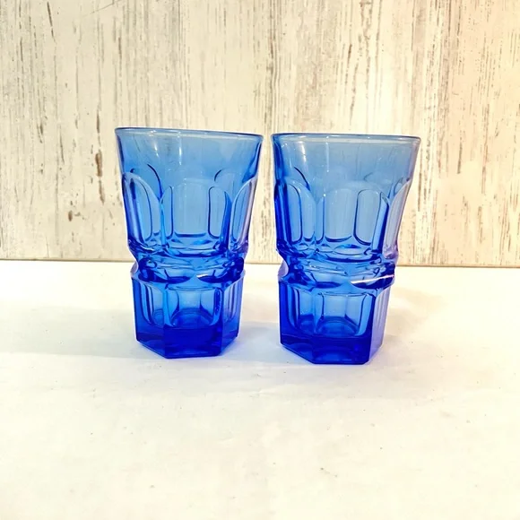 Vintage fostoria blue glass tumblers HFM Henry ford museum replacement decor